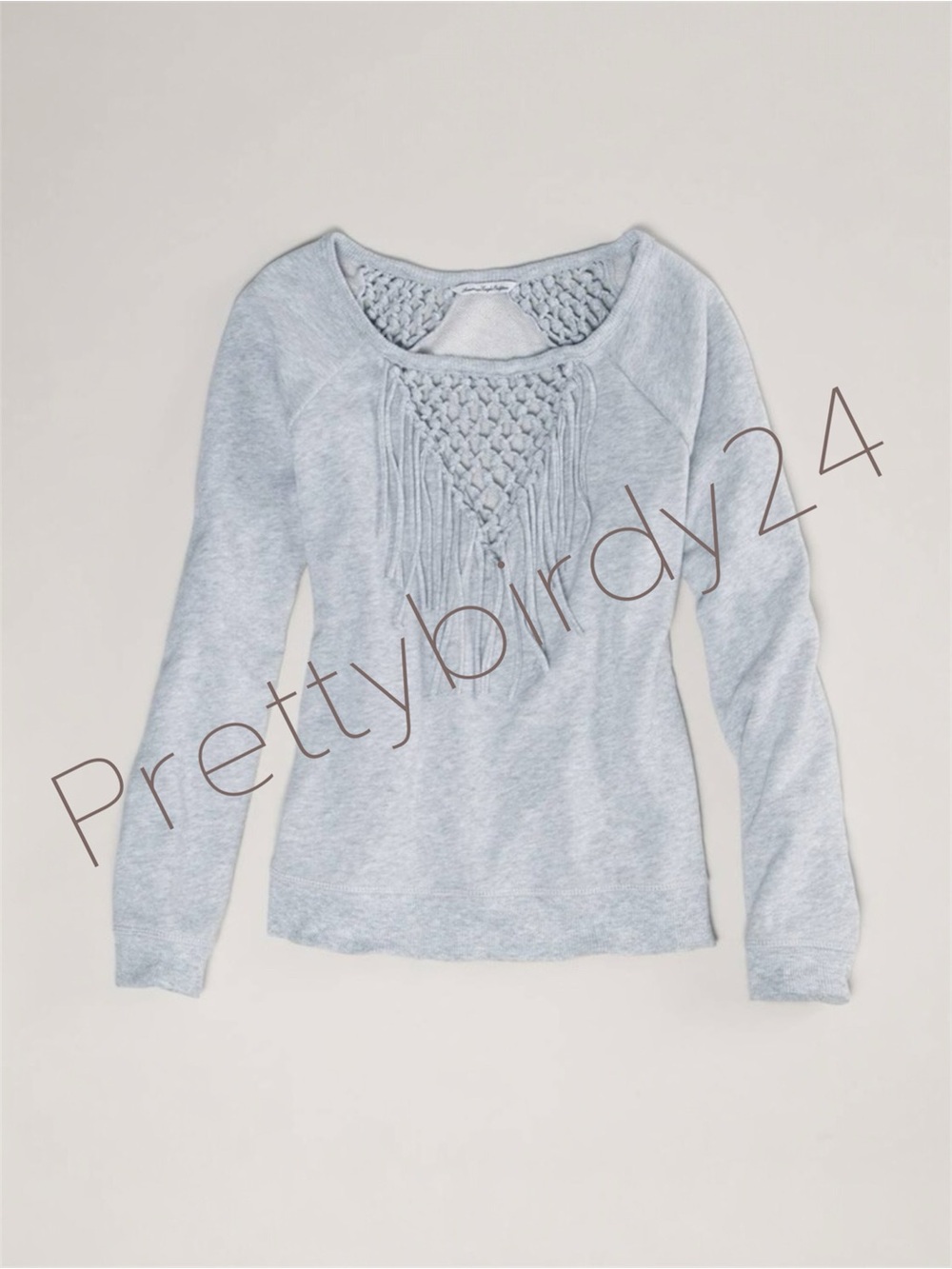 Retro AE Grey Fringe Fleece Pullover